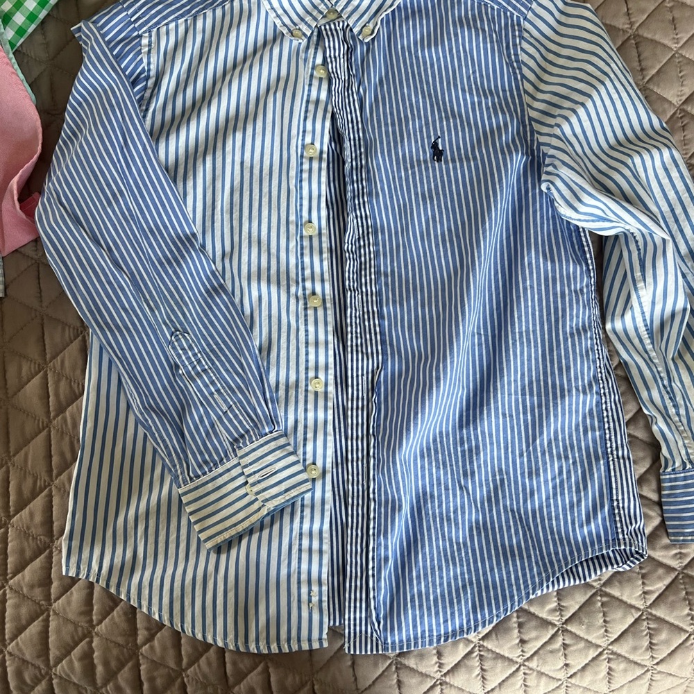 Ralph Lauren Blue and White Striped Button Down Shirt
